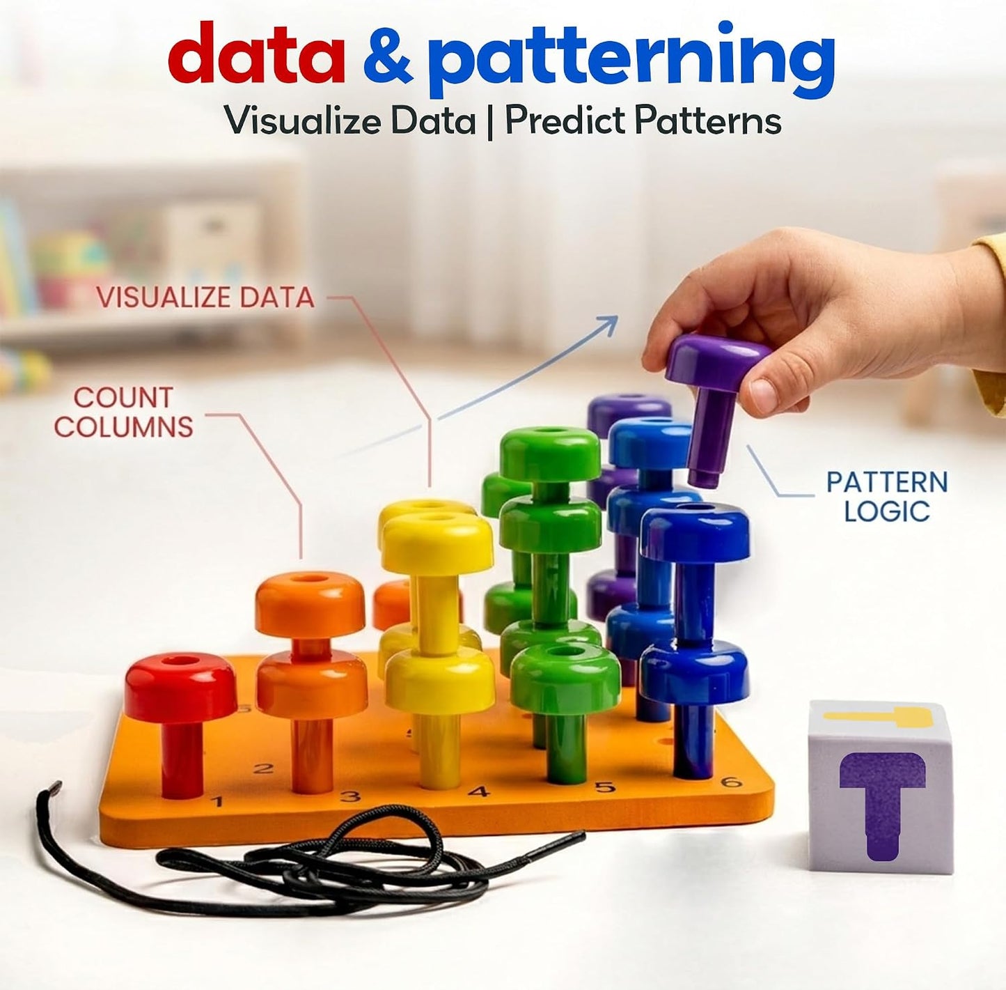 Peg Board Set - Montessori Toys for 2 Year Old - 33 Pc Plastic Peg Board for Kids - Occupational Therapy Toys with Pegs, Dice, Lacing String & Storage Bag