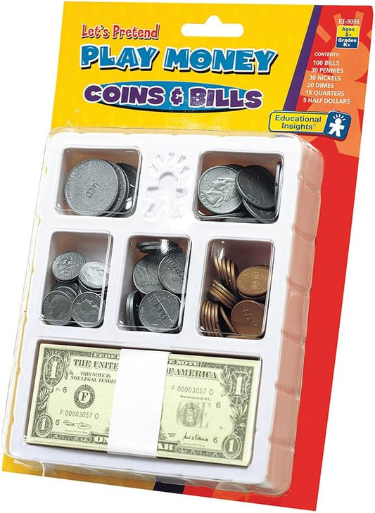 Let's Pretend Play Money Coins & Bills - Prop Money for Learning and Pretend Play, Ages 5 Plus