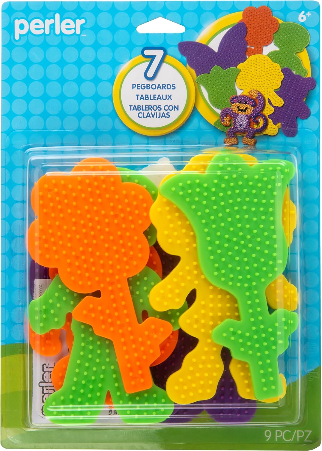 22645 Fuse Bead Pegboards 7-Pack-Boy/Girl/Bear/Monkey/Butterfly/2 Flowers