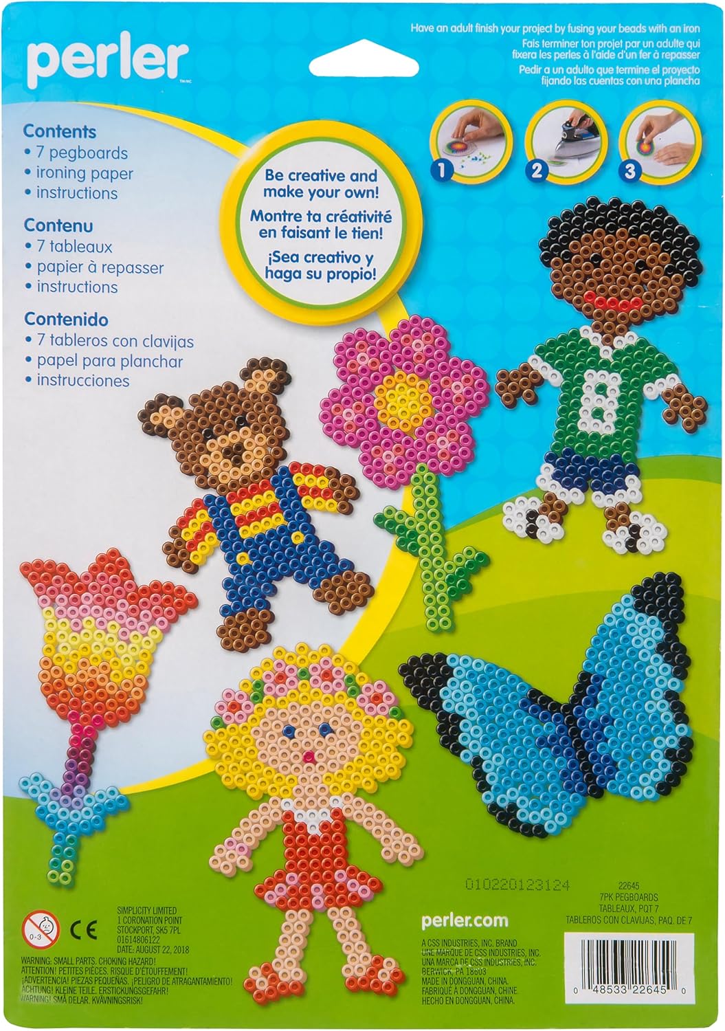 22645 Fuse Bead Pegboards 7-Pack-Boy/Girl/Bear/Monkey/Butterfly/2 Flowers