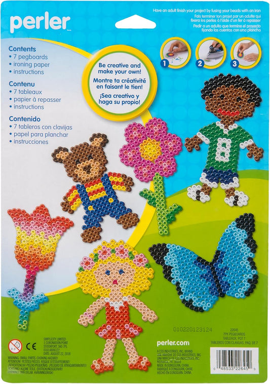 22645 Fuse Bead Pegboards 7-Pack-Boy/Girl/Bear/Monkey/Butterfly/2 Flowers