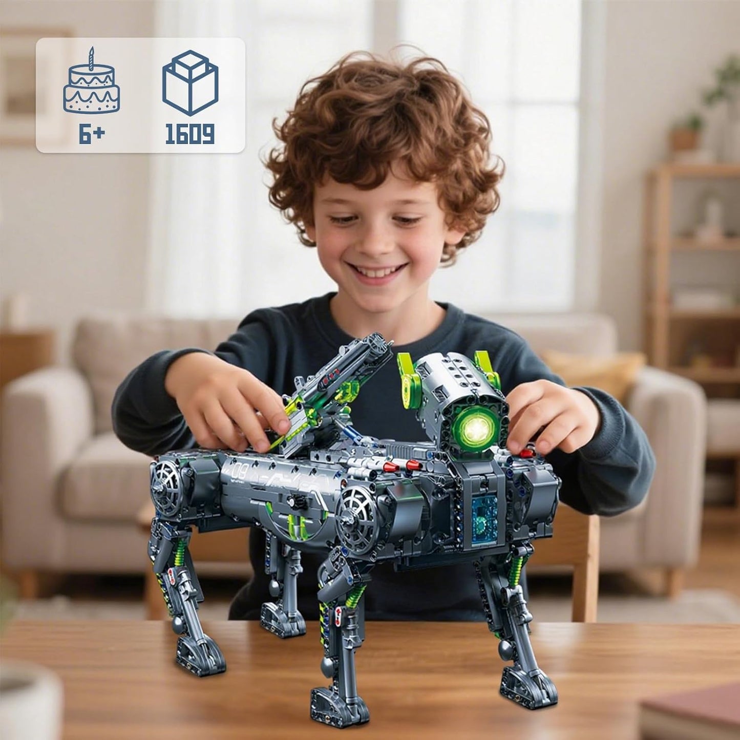 Robot Robotic Dog Building Set for Boys Ages 8-12, 1609 Pieces STEM Animal Toys Model Building Kit, Gift for Adults Kids Teens Ages 8-14 (Static)