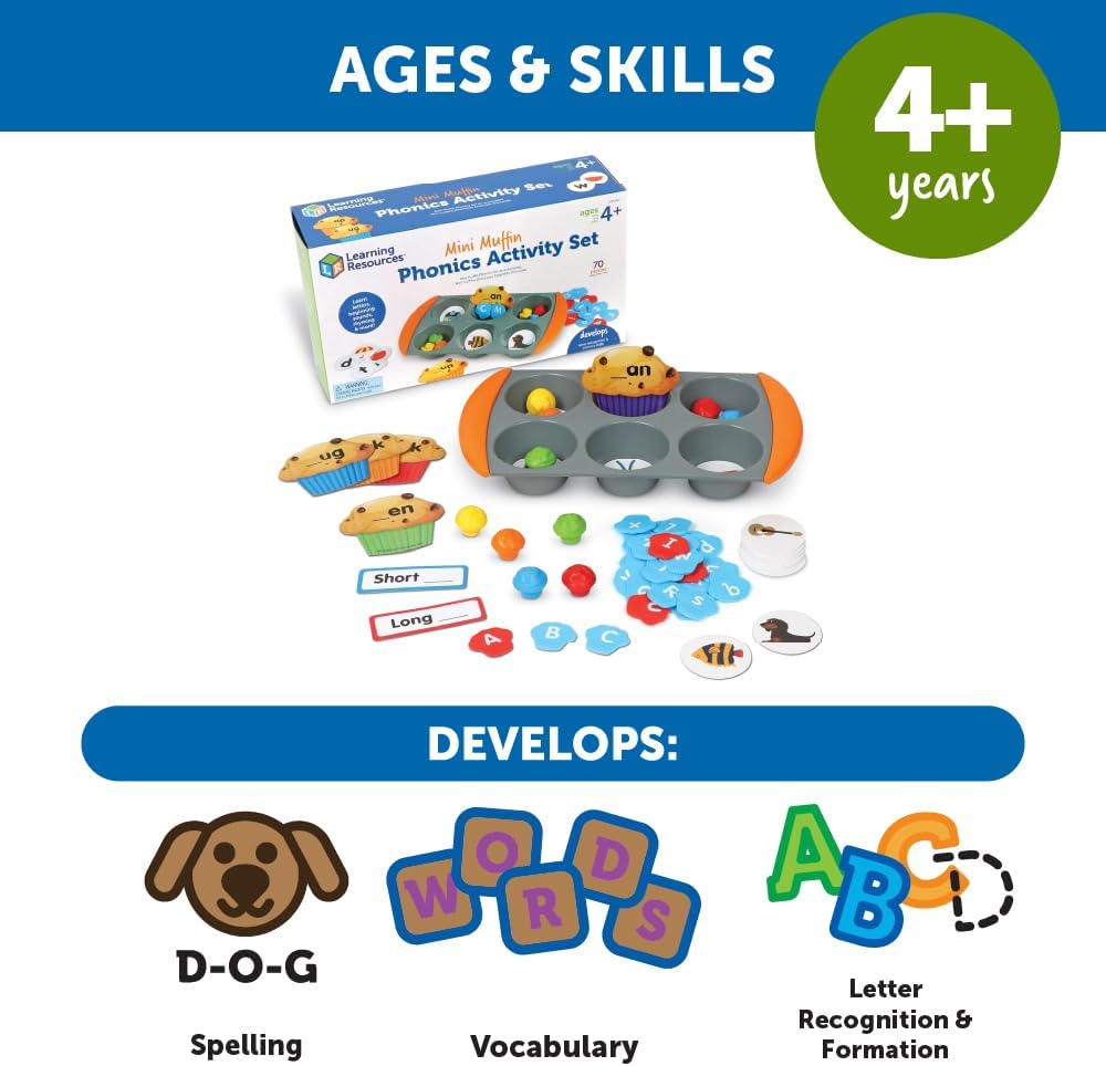 Mini Muffin Match Math Activity Set - 76 Pieces, Ages 3+, Counting Games for Kids, Preschool Toys, Homeschool Montessori Activities, Gifts for Boys and Girls