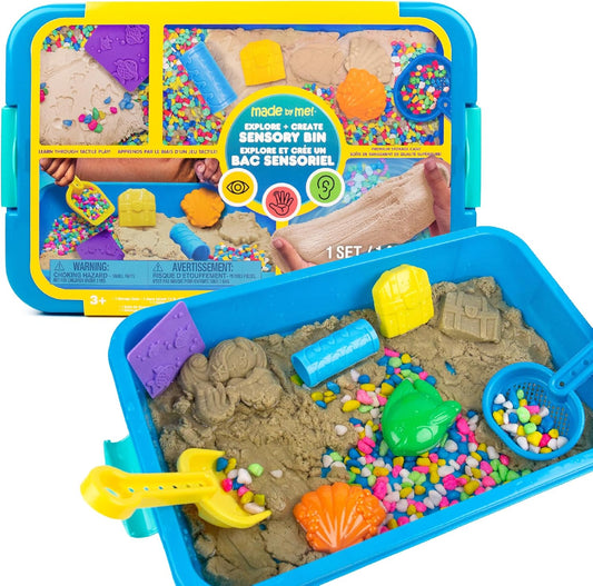 Sea Life Sensory Bin - Includes Storage Case, Moldable Sands, Molds, Shovel, Toys for Kids 3-7