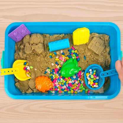 Sea Life Sensory Bin - Includes Storage Case, Moldable Sands, Molds, Shovel, Toys for Kids 3-7