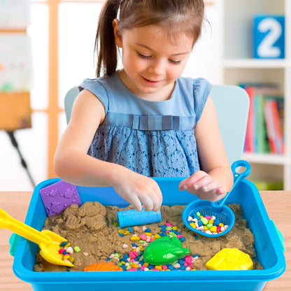 Sea Life Sensory Bin - Includes Storage Case, Moldable Sands, Molds, Shovel, Toys for Kids 3-7