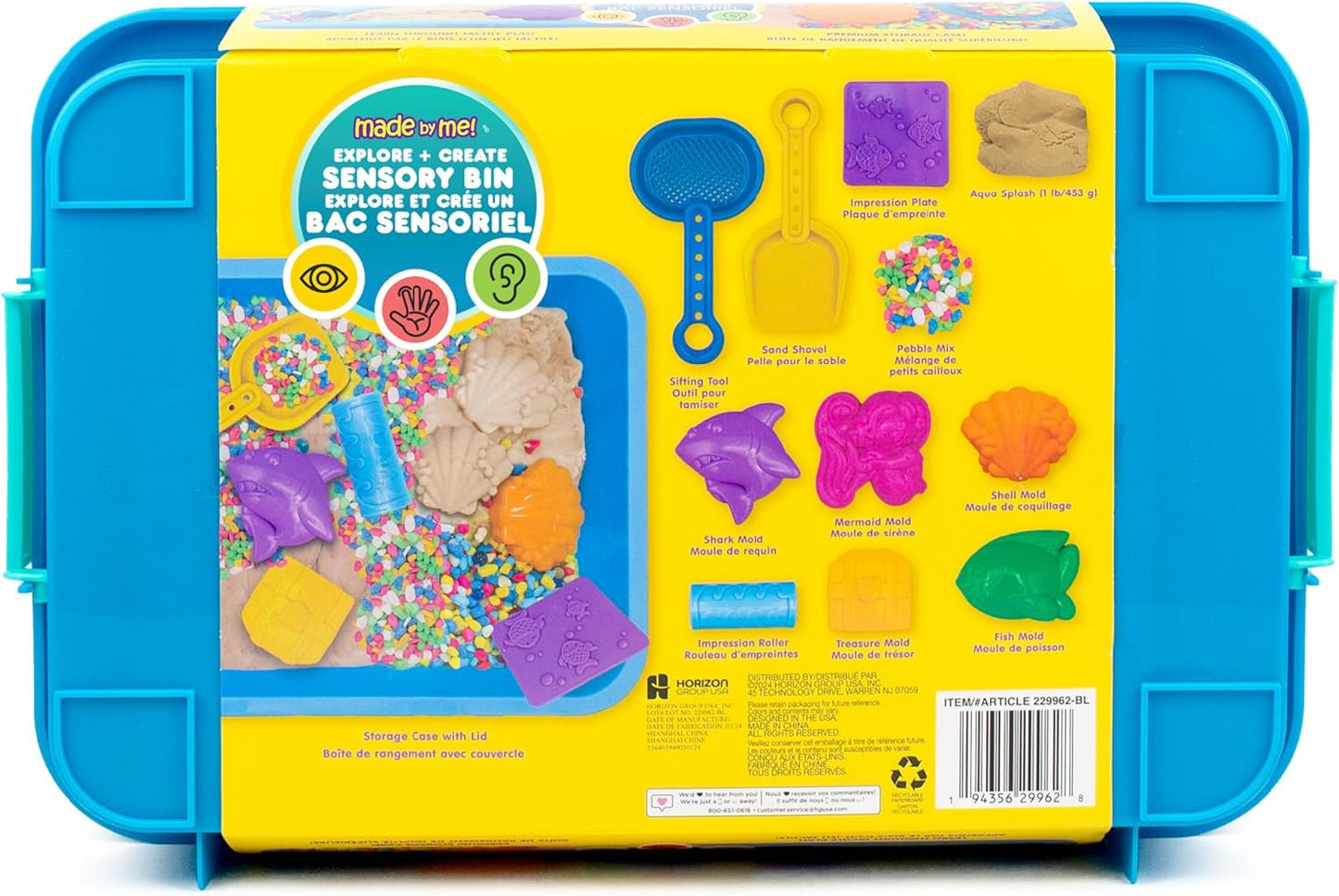 Sea Life Sensory Bin - Includes Storage Case, Moldable Sands, Molds, Shovel, Toys for Kids 3-7