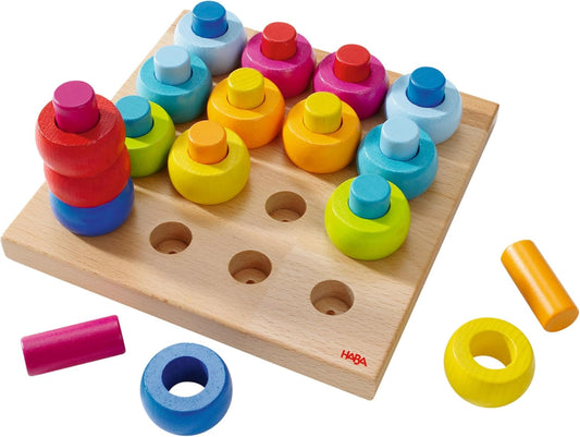 Rainbow Whirls Wooden Sorting & Stacking Rings Shape Sorter, Educational Toys for 2 Year Old & Up, Color Sorting Fine Motor Toys, Made in Germany
