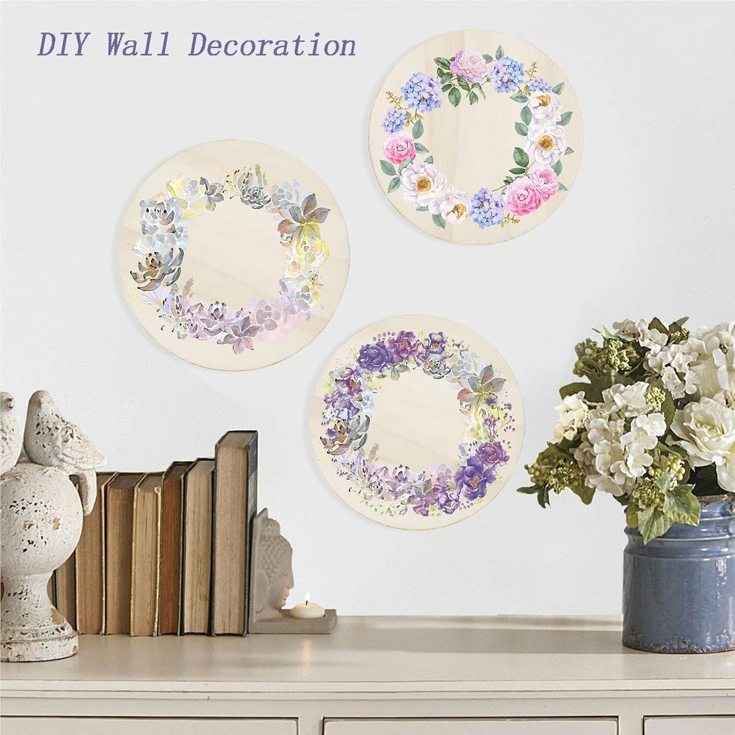40 PCS 8 Inch Wooden Circles for Crafts 1/8" Thick Unfinished Round Wood Circles 3 mm Natural Wooden Discs Blank Wood Circles for Painting, Door Hanger, Coaster, Engraving, Cutouts, Home Decoration