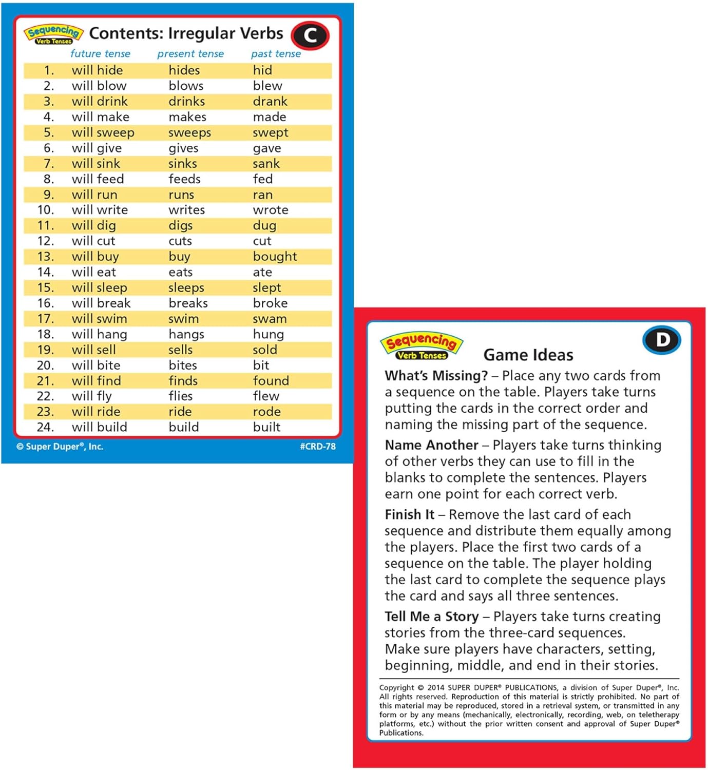 Sequencing Regular and Irregular Verb Tenses Fun Deck | Early Reader and Grammar Flash Cards | Educational Learning Materials for Children