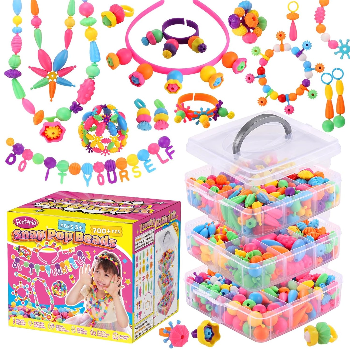 80 Pcs Hair Clips for Girls，700 Pcs+ Snap Pop Beads Creativity DIY Crafts for Kids