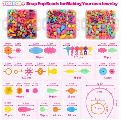 80 Pcs Hair Clips for Girls，700 Pcs+ Snap Pop Beads Creativity DIY Crafts for Kids