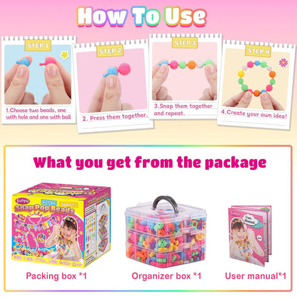 80 Pcs Hair Clips for Girls，700 Pcs+ Snap Pop Beads Creativity DIY Crafts for Kids