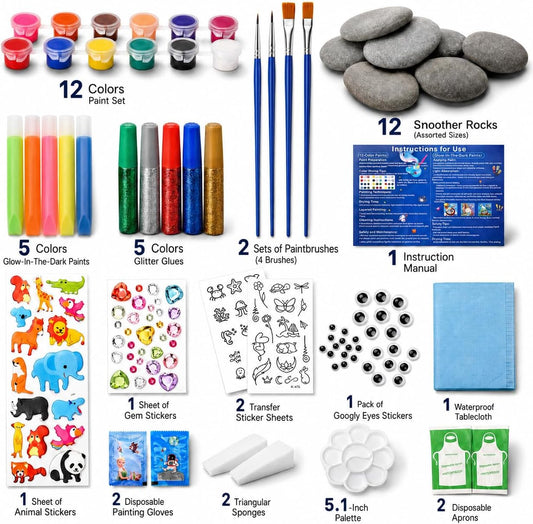 Rock Painting Kit for Kids Ages 6–12, Arts & Crafts Set, Creative Art Toys, Glow-in-the-Dark Rocks to Paint, Gifts for Birthdays & Holidays, Stocking Stuffers