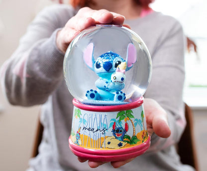 Lilo & Stitch Ohana Light-Up Snow Globe with Swirling Glitter Display Decoration | Home Decor for Kids Room Essentials | Precious Keepsake, Cute Novelty Gifts and Collectibles | 6 Inches Tall