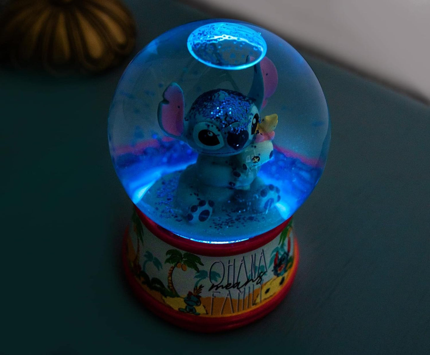 Lilo & Stitch Ohana Light-Up Snow Globe with Swirling Glitter Display Decoration | Home Decor for Kids Room Essentials | Precious Keepsake, Cute Novelty Gifts and Collectibles | 6 Inches Tall