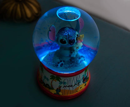 Lilo & Stitch Ohana Light-Up Snow Globe with Swirling Glitter Display Decoration | Home Decor for Kids Room Essentials | Precious Keepsake, Cute Novelty Gifts and Collectibles | 6 Inches Tall