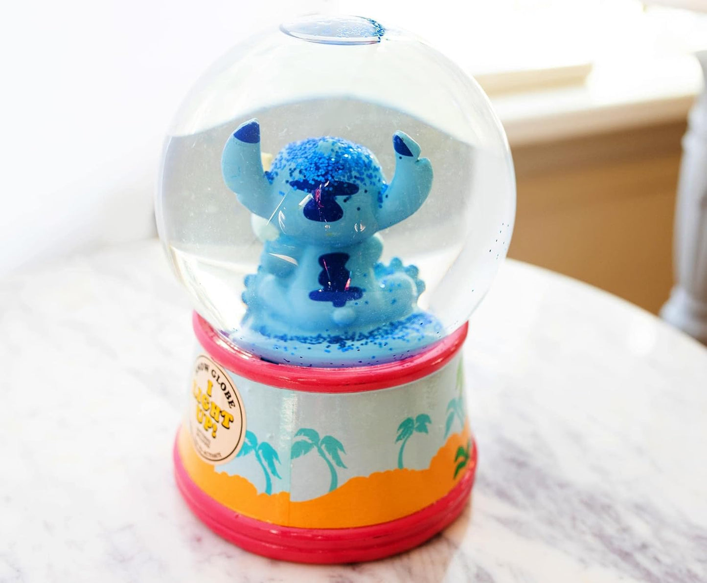 Lilo & Stitch Ohana Light-Up Snow Globe with Swirling Glitter Display Decoration | Home Decor for Kids Room Essentials | Precious Keepsake, Cute Novelty Gifts and Collectibles | 6 Inches Tall