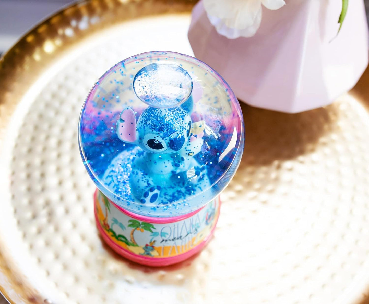 Lilo & Stitch Ohana Light-Up Snow Globe with Swirling Glitter Display Decoration | Home Decor for Kids Room Essentials | Precious Keepsake, Cute Novelty Gifts and Collectibles | 6 Inches Tall