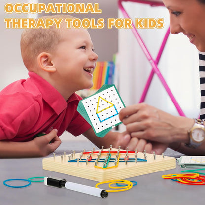 6 Set Wooden Geoboard with Rubber Bands Graphical Montessori Toys for 3+ Year Old Manipulative Material Array Block Geoboards Educational Toy with Pattern Cards Create Figures Shape STEM Puzzle