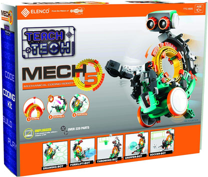 Teach Tech Mech 5, Mechanical Coding Robot, Coding Wheel Makes Robot Throw, Lift, kick, Draw and More, Ages 10 and Older