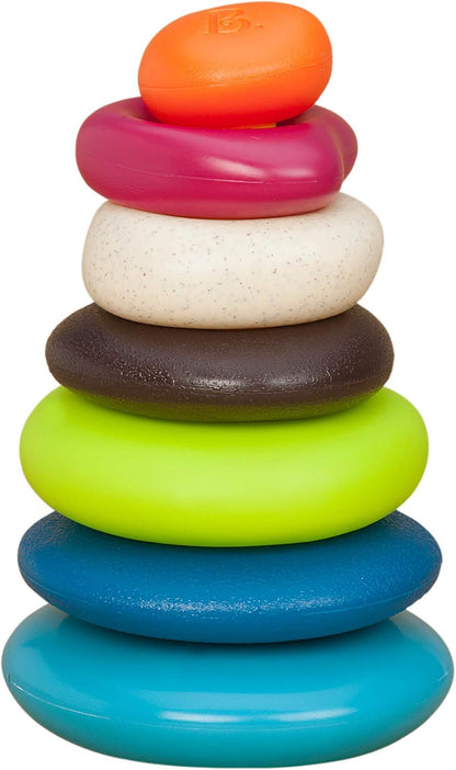 Skipping Stones, Textured Baby Ring Stacker | 7-piece baby sort-and-stack toy with 5 textured rings, base, and topper for sensory play and early development, 6+ Months