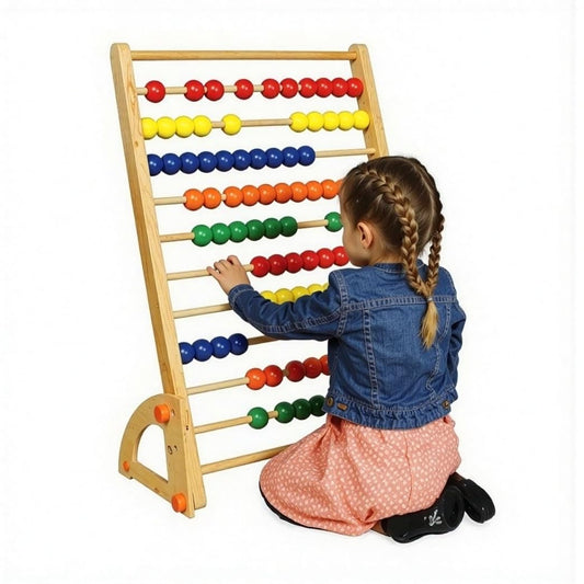 Giant Standing Wooden Abacus for Kids, Oversized Wood Counting Frame with 100 Bright Beads, Ages 12 Months+