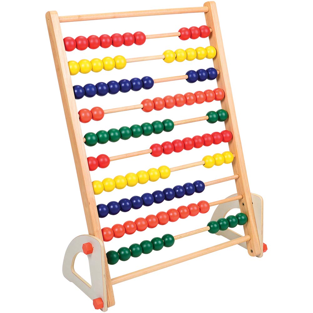 Giant Standing Wooden Abacus for Kids, Oversized Wood Counting Frame with 100 Bright Beads, Ages 12 Months+