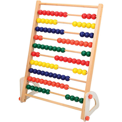 Giant Standing Wooden Abacus for Kids, Oversized Wood Counting Frame with 100 Bright Beads, Ages 12 Months+
