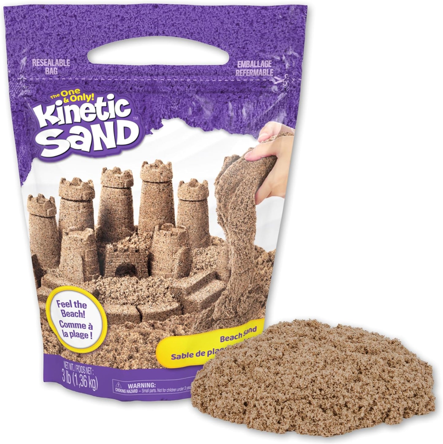 3lbs Beach Play Sand, Moldable Sensory Toys for Kids, Resealable Bag (Packaging May Vary), for Ages 3 and up