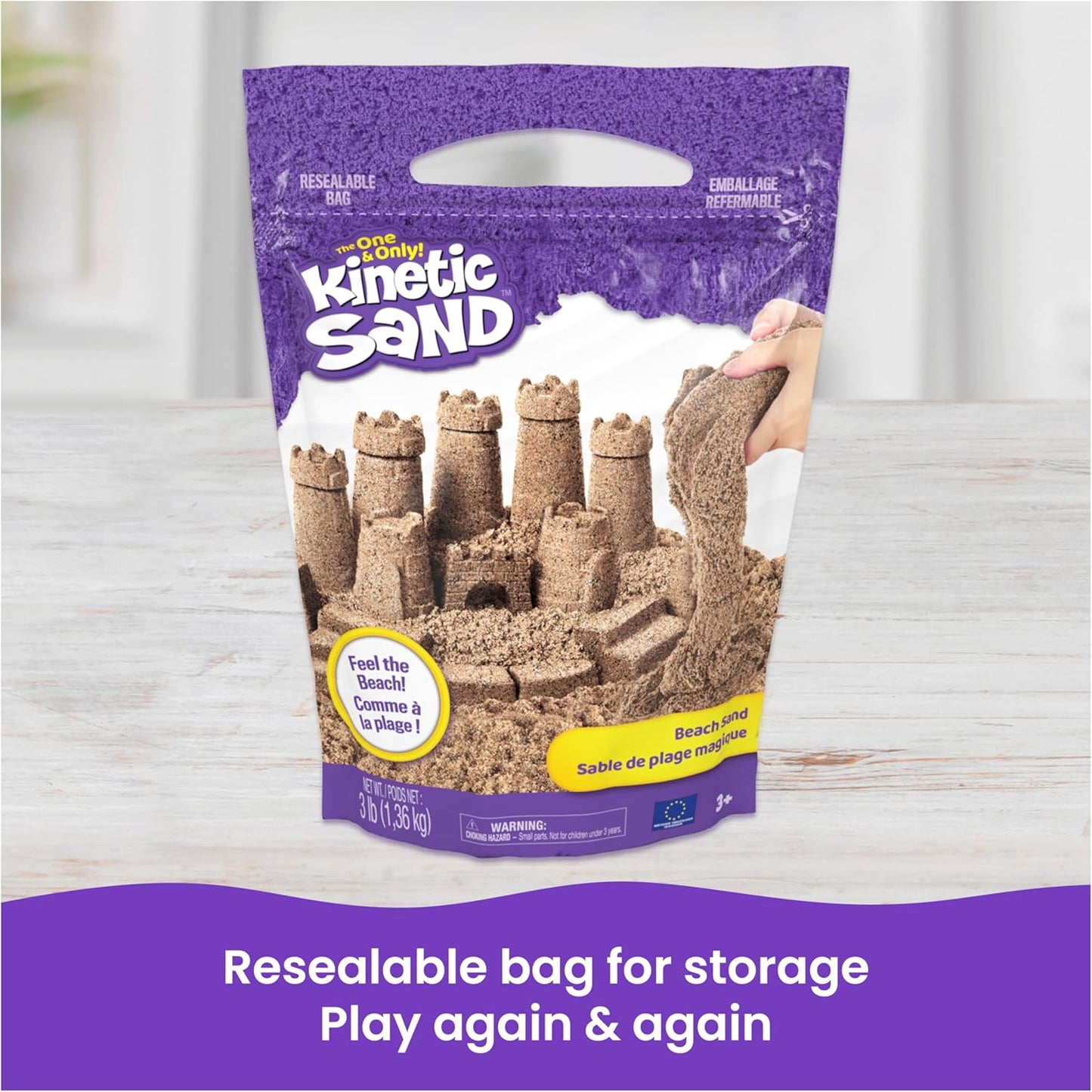 3lbs Beach Play Sand, Moldable Sensory Toys for Kids, Resealable Bag (Packaging May Vary), for Ages 3 and up