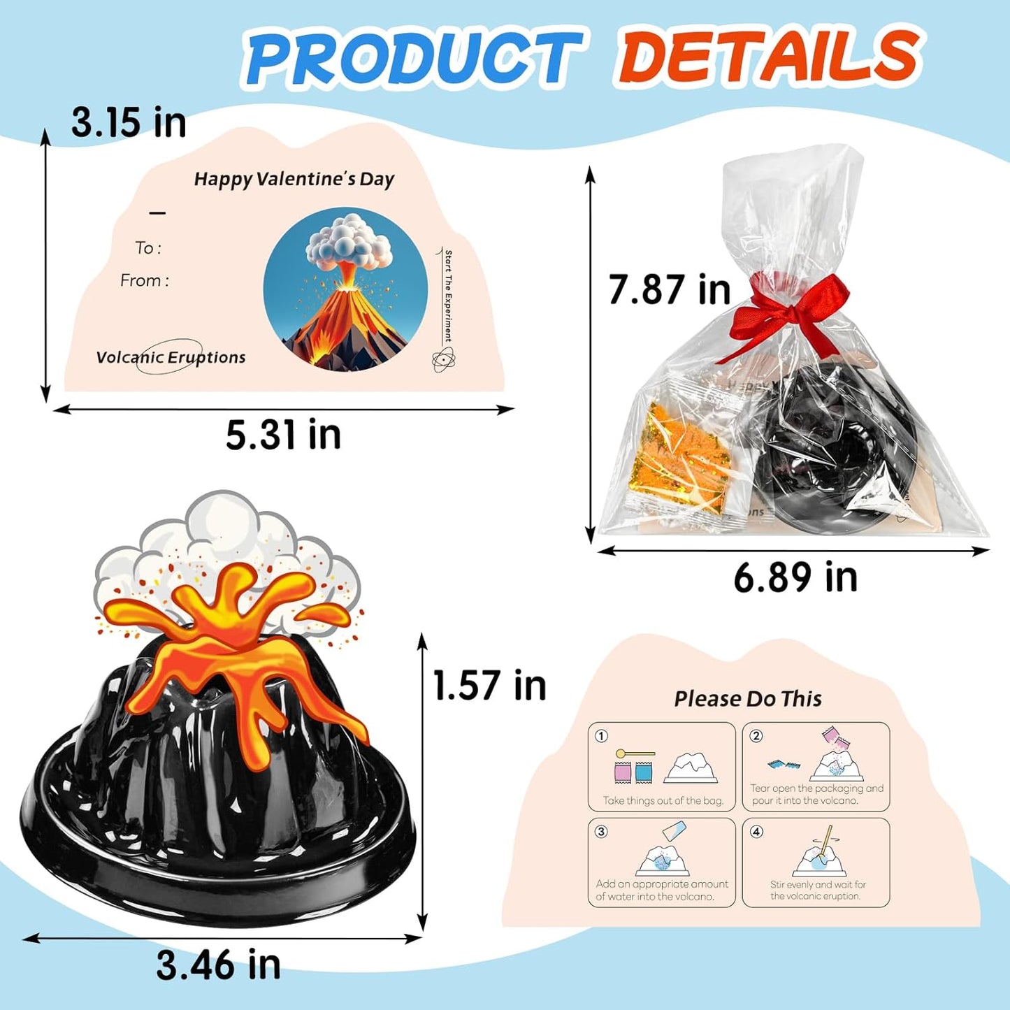24Pcs Volcano Eruption Science Kit Party Favor Experiments Gifts for 4-6 8-12 Age Boys and Girls Valentine's Day Christmas (Valentine, One Size)