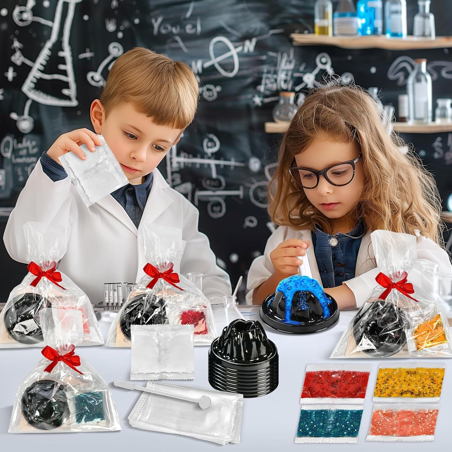 24Pcs Volcano Eruption Science Kit Party Favor Experiments Gifts for 4-6 8-12 Age Boys and Girls Valentine's Day Christmas (Valentine, One Size)