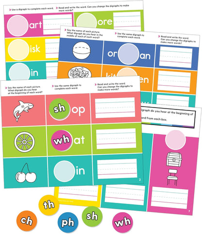 Carson Dellosa 20-Piece Vowels Edu-Clings Set, Language Arts Dry Erase Mats and Silicone Phonics Manipulatives, Grammar and Spelling Games and Practice for Kids