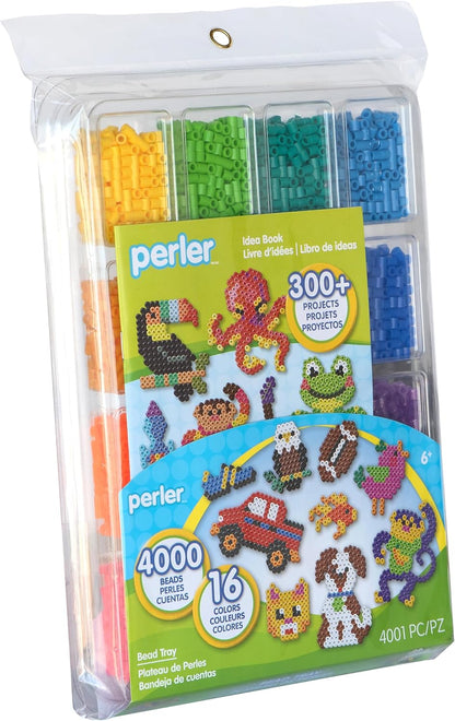 17605 Assorted Fuse Beads Kit with Storage Tray and Pattern Book for Arts and Crafts, Multicolor, 4001pcs