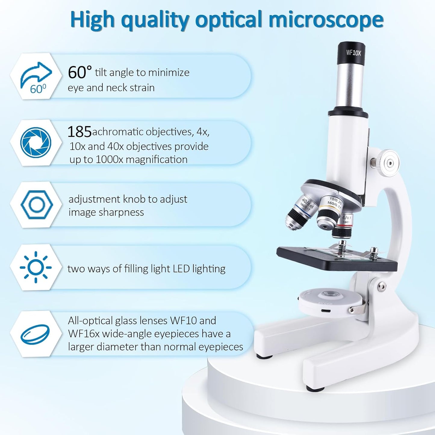 Microscope for Kids & Adults,40X-2000X Microscope with Phone Adapter & Slides Set,Suitable for Students School Lab and Home Education