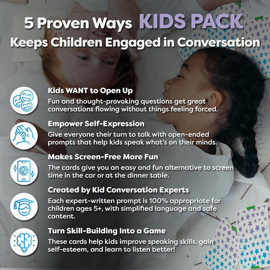 200 Kids Conversation Cards - Screen-Free Family Dinner Game and Road Trip Essential - Get Children to Talk, Listen, and Connect with Parents - Expert-Developed Gift for Ages 5-12