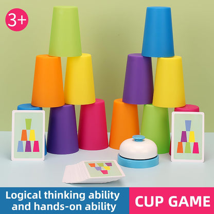 Family Game Battle Stacking Cups, Table Game Color Sorting Cognitive Training Stacking Cups, Puzzle Competitive Parent-Child Interactive Toys Halloween (54 Cards, 12 Cups, 1 Bell)