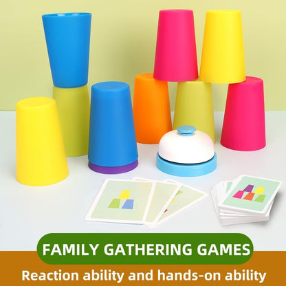 Family Game Battle Stacking Cups, Table Game Color Sorting Cognitive Training Stacking Cups, Puzzle Competitive Parent-Child Interactive Toys Halloween (54 Cards, 12 Cups, 1 Bell)