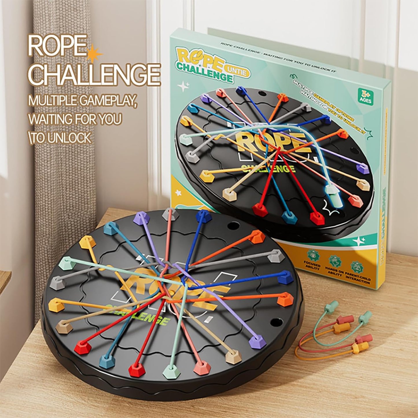 Rope Untangling Puzzle Game, Educational Strategy Board Game for Kids & Adults, Family Travel Party Games with Multi-Level Challenges, Gifts for All Ages