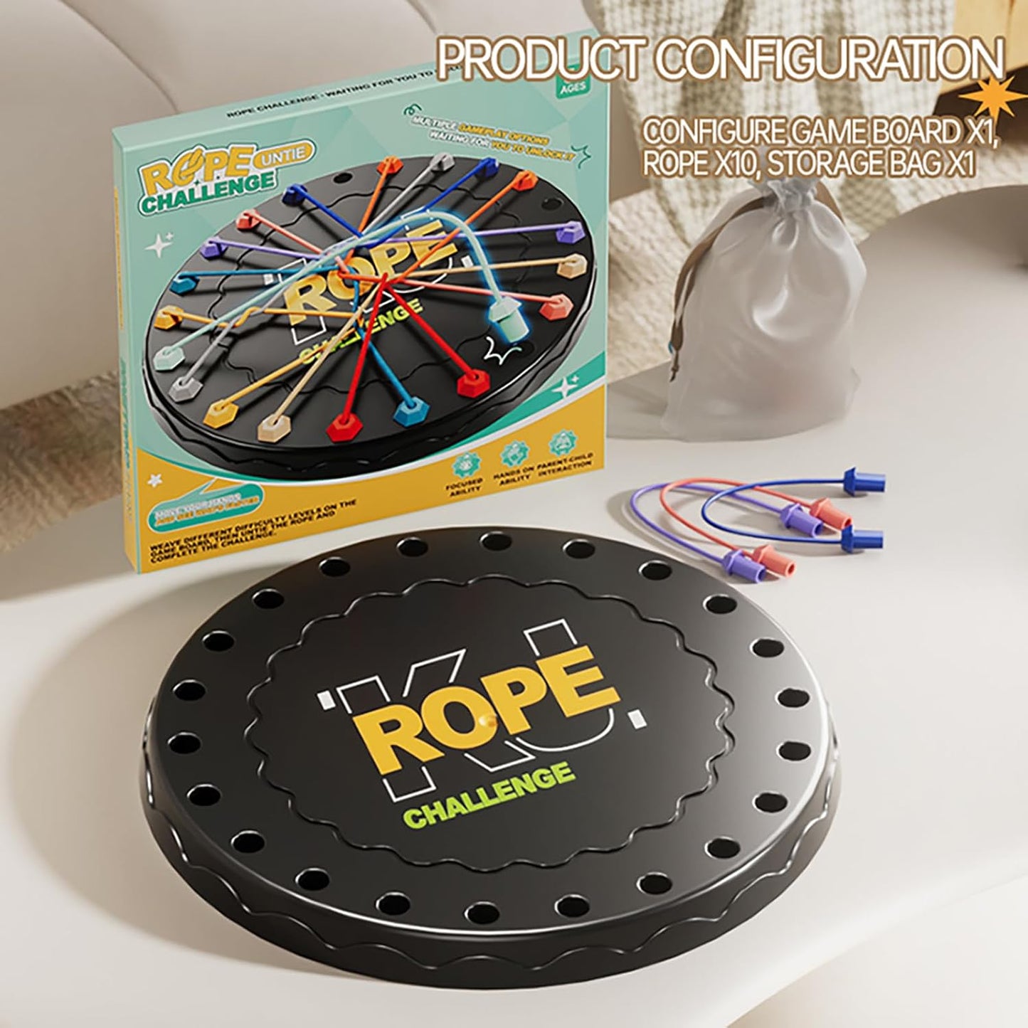 Rope Untangling Puzzle Game, Educational Strategy Board Game for Kids & Adults, Family Travel Party Games with Multi-Level Challenges, Gifts for All Ages