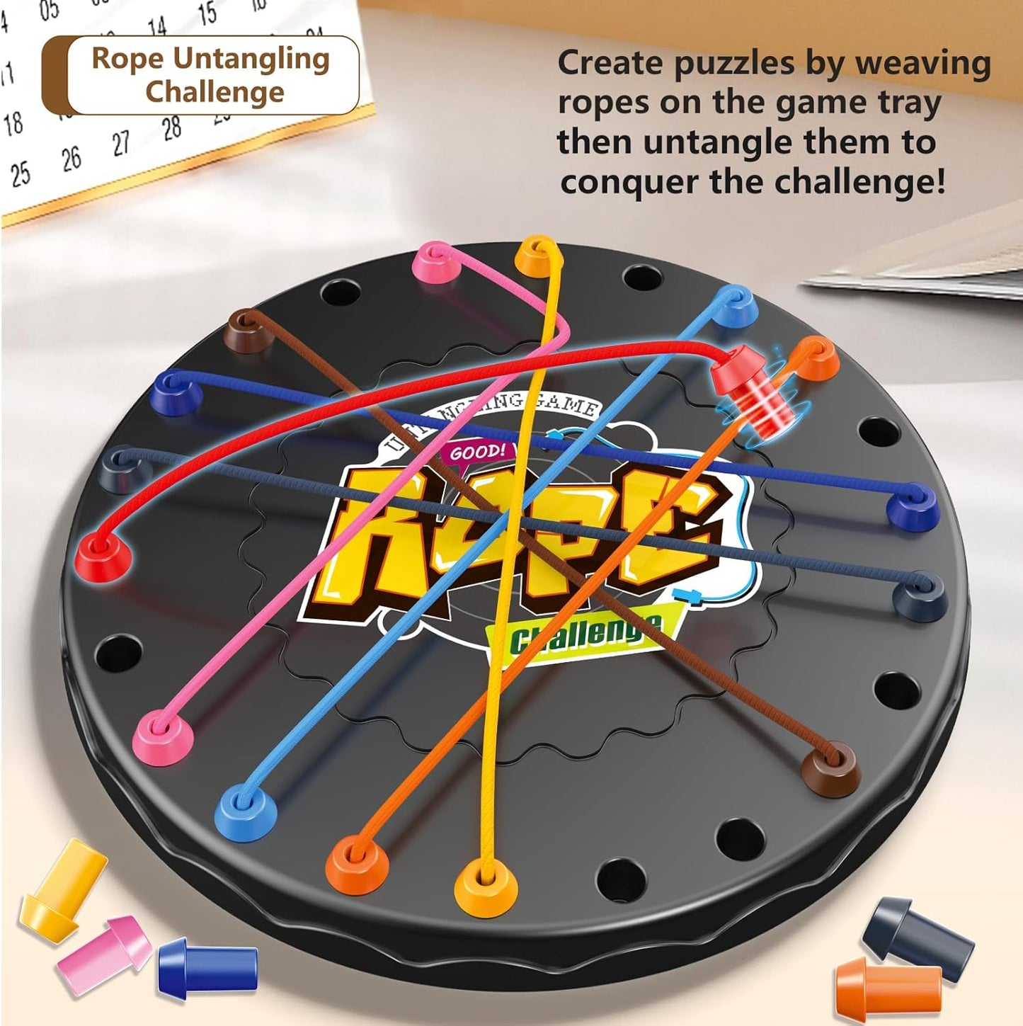 Rope Untangling Puzzle Game, Educational Strategy Board Game for Kids & Adults, Family Travel Party Games with Multi-Level Challenges, Gifts for All Ages