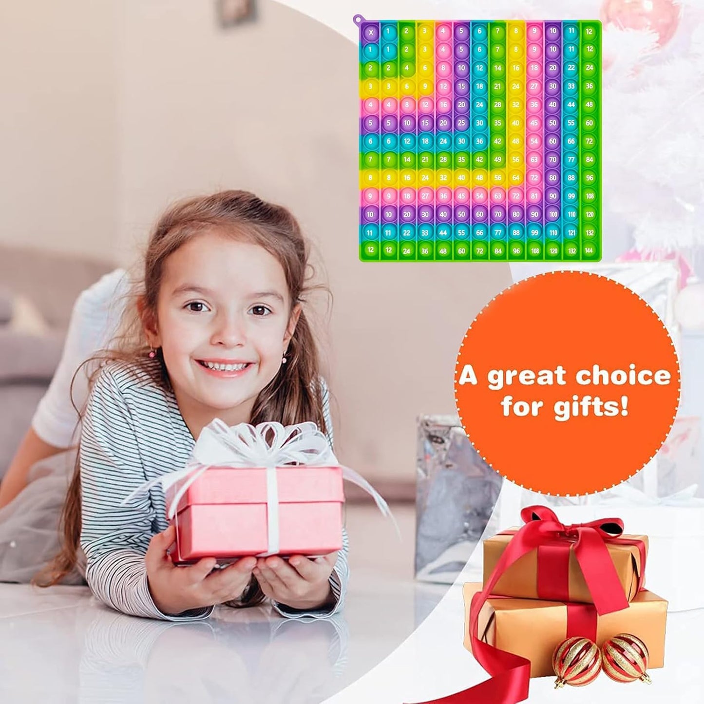 12x12 Math Pop Board for Kids - Interactive Multiplication Table Chart with Poppable Bubbles, STEM Sensory Learning Toy, Classroom & Homeschool Tool, Stress Relief Game, CPC Certified(1PC)