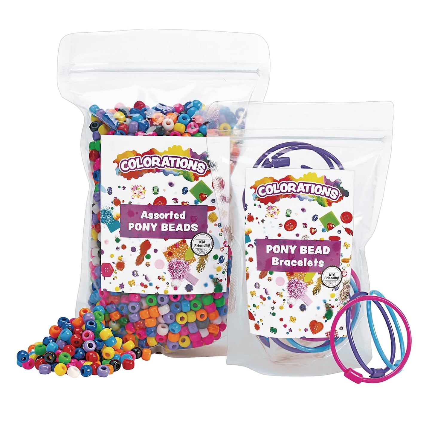 Bead & Bracelet Kit, 1 lb of Beads in 10 Colors, 24 Bracelets, Threading, Kids Beads, Friendship Bracelets, School Supplies, Art Supplies, Craft Projects, Beads for Children, Pony Beads