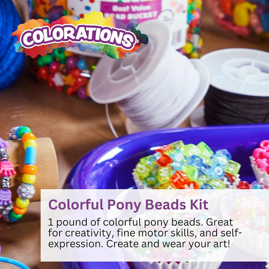 Bead & Bracelet Kit, 1 lb of Beads in 10 Colors, 24 Bracelets, Threading, Kids Beads, Friendship Bracelets, School Supplies, Art Supplies, Craft Projects, Beads for Children, Pony Beads