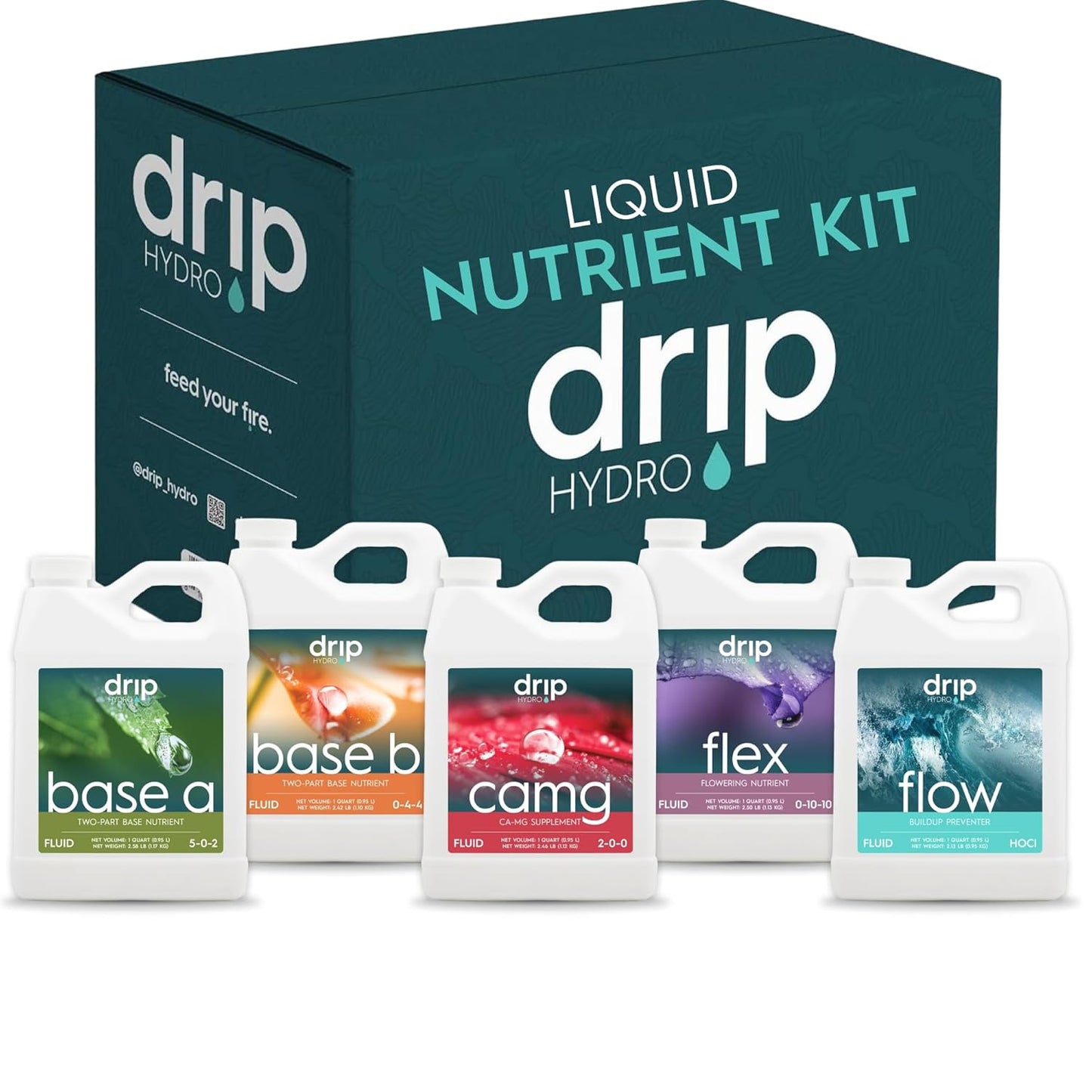 5-Part Nutrient Kit, Liquid Growth & Bloom Nutrition System, Base A, Base B, CaMg, Flex, Flow, Supports Growth to Bloom, pH Stable & Clean for Hydroponics, Soil and Coco, 5 Quarts Total