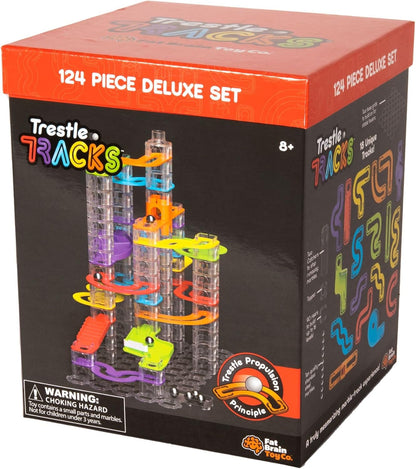 Trestle Tracks Deluxe Marble Run Set, 124-Piece Modular Marble Track, Toys for Kids, Marble Set, Girl and Boy Toys, Fun Toys for Ages 8-13+