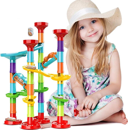 50Pcs Marble Run,Marble Track Educational Learning Toy,Marble Maze Construction Building Blocks with 30 Glass Marbles,Small Marble Runs Game for Girls Boys Birthday Gifts