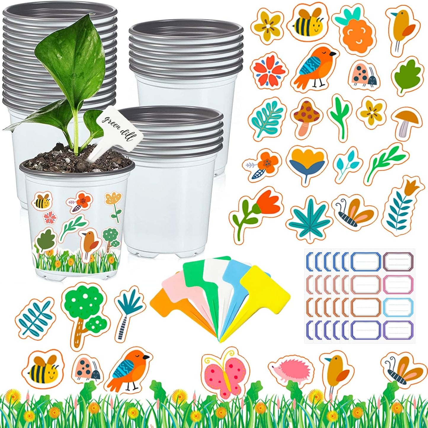 30 Pcs Garden Pot Craft Kit,Kindergarten Handmade Flower Pot Crafts with Stickers Plant Labels Name Tags,Flower Planting Growing Kit for Birthday Mothers Day Arts Kit