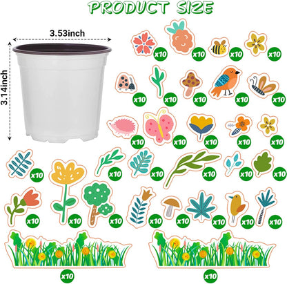 30 Pcs Garden Pot Craft Kit,Kindergarten Handmade Flower Pot Crafts with Stickers Plant Labels Name Tags,Flower Planting Growing Kit for Birthday Mothers Day Arts Kit